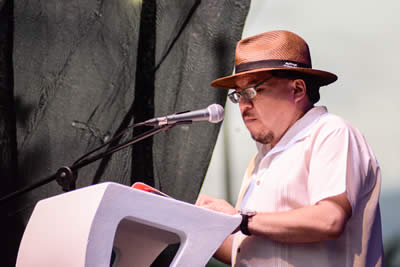 Lectura de Gabriel Chávez Casazola (Bolivia). © #25FIPM. Photo: Sara Marin