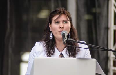 Lectura de Maria Augustina Hâncu (Moldavia). © #25FIPM. Photo: Sara Marin